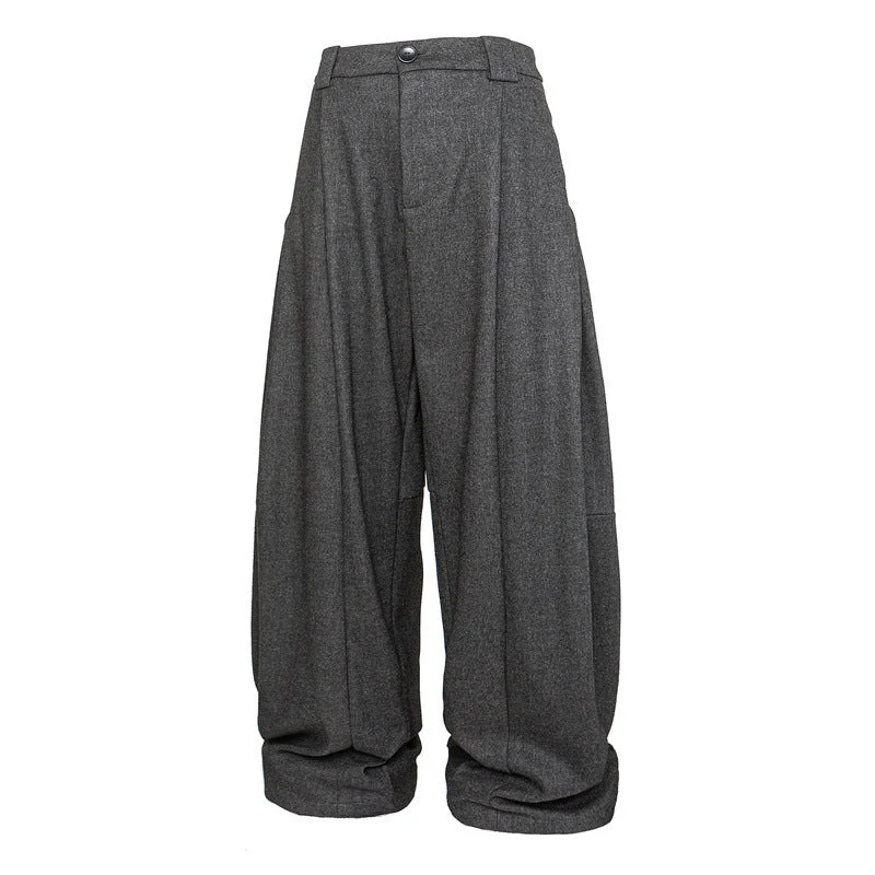 Damen Weite Bundfalten-Hose im Palazzo-Stil mit hoher Taille und Umschlagbund Nord Taschen