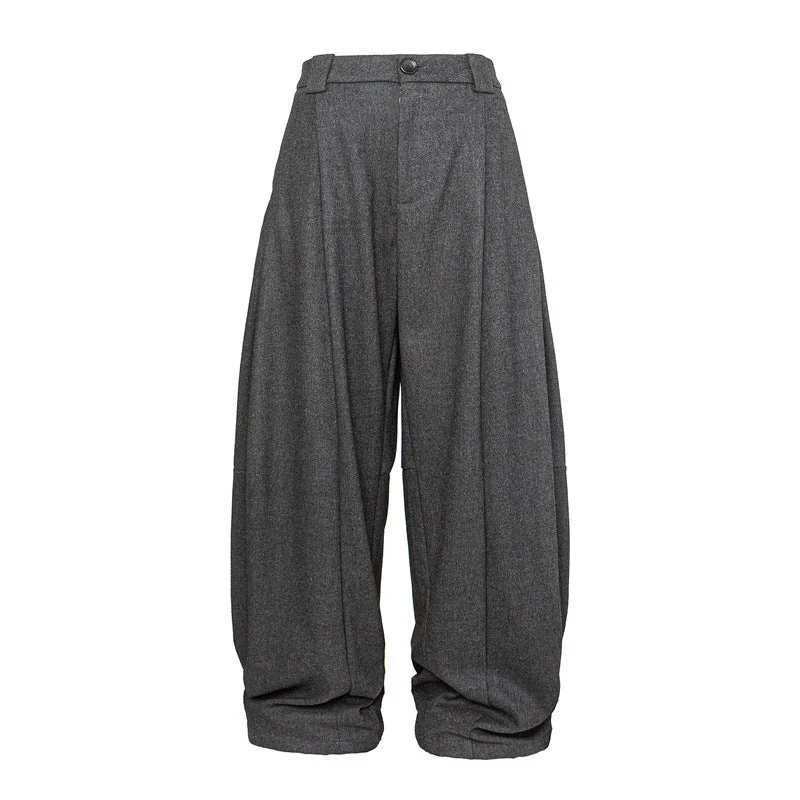 Damen Weite Bundfalten-Hose im Palazzo-Stil mit hoher Taille und Umschlagbund Nord Taschen