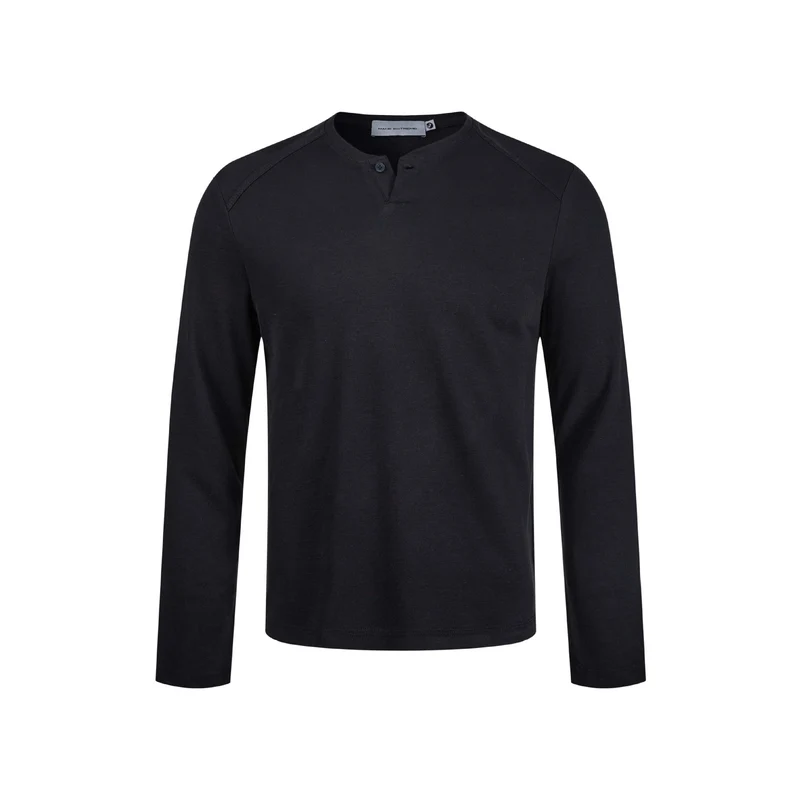 Herren Feines Longsleeve-Henley mit kurzem Knopfverschluss und Raglanärmeln Nord Taschen