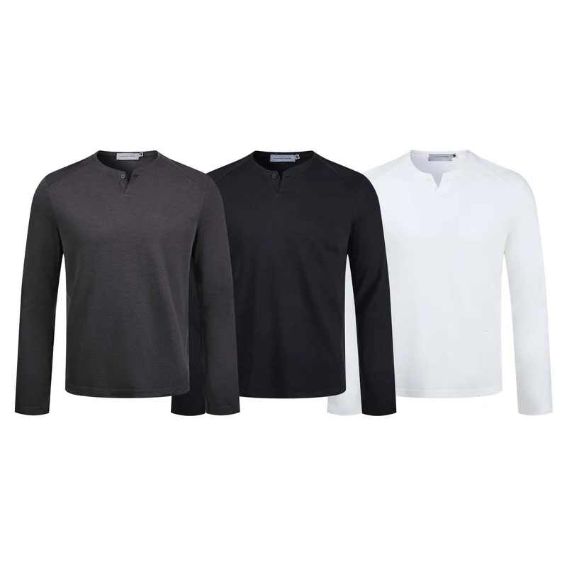 Herren Feines Longsleeve-Henley mit kurzem Knopfverschluss und Raglanärmeln Nord Taschen