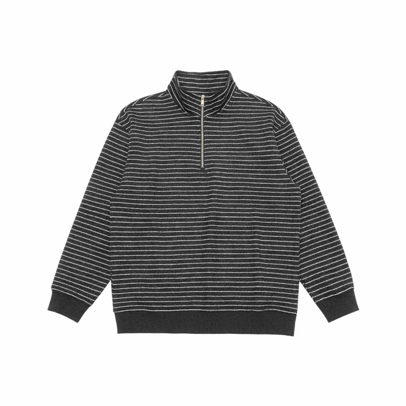 Herren Feinstrick-Halbzip-Pullover mit Stehkragen und feinen Streifen Nord Taschen