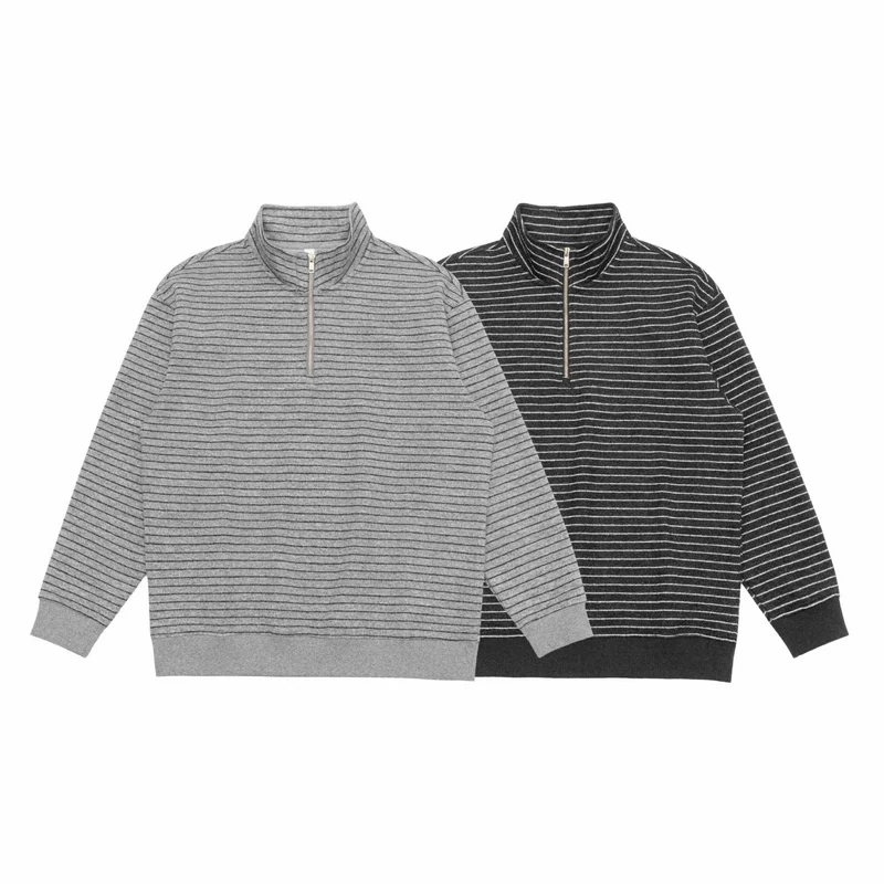 Herren Feinstrick-Halbzip-Pullover mit Stehkragen und feinen Streifen Nord Taschen