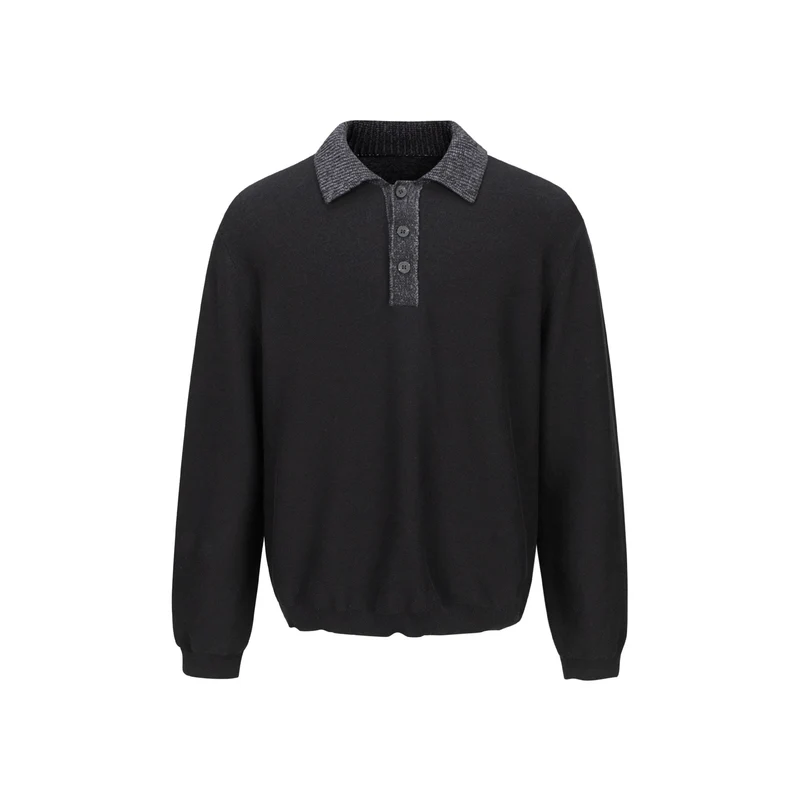 Herren Feinstrick-Polo-Pullover mit Strukturkragen und Knopfleiste Nord Taschen