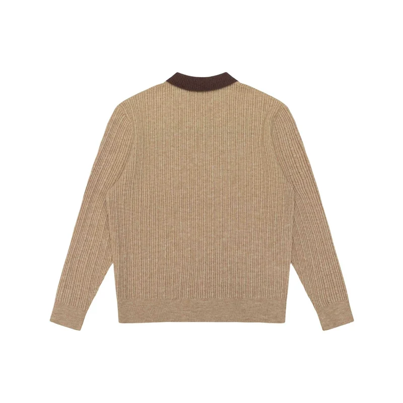 Herren Feinstrukturierter Rippstrick-Polo-Pullover mit Kontrastkragen Nord Taschen