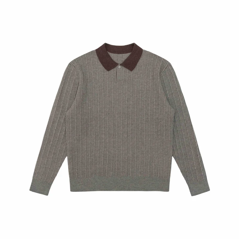 Herren Feinstrukturierter Rippstrick-Polo-Pullover mit Kontrastkragen Nord Taschen