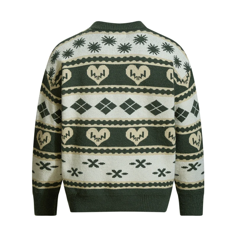 Herren Gemusterter Grobstrick-Pullover im Norwegerstil mit Rundhalsausschnitt Nord Taschen