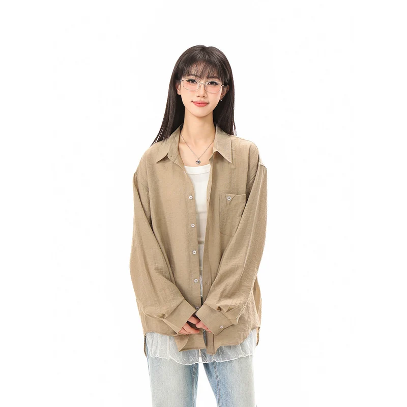 Damen Locker geschnittene Oversize-Hemdbluse mit Brusttasche und strukturierter Baumwollmischung Nord Taschen