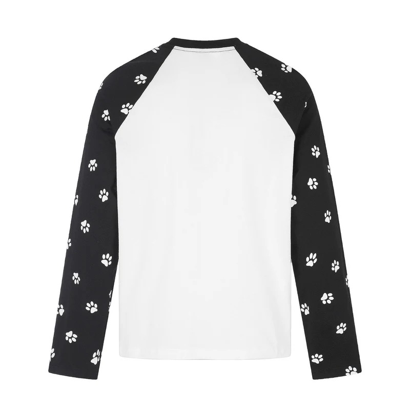 Damen Longsleeve-Raglanshirt mit Hunde‑Slogan und Pfotenmuster Nord Taschen