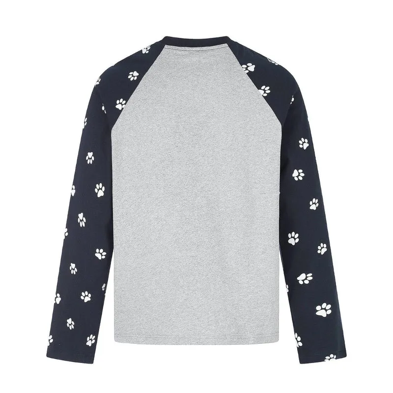 Damen Longsleeve-Raglanshirt mit Hunde‑Slogan und Pfotenmuster Nord Taschen