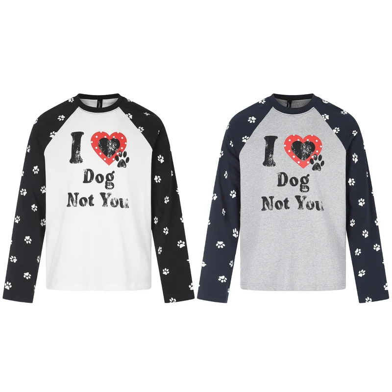 Damen Longsleeve-Raglanshirt mit Hunde‑Slogan und Pfotenmuster Nord Taschen