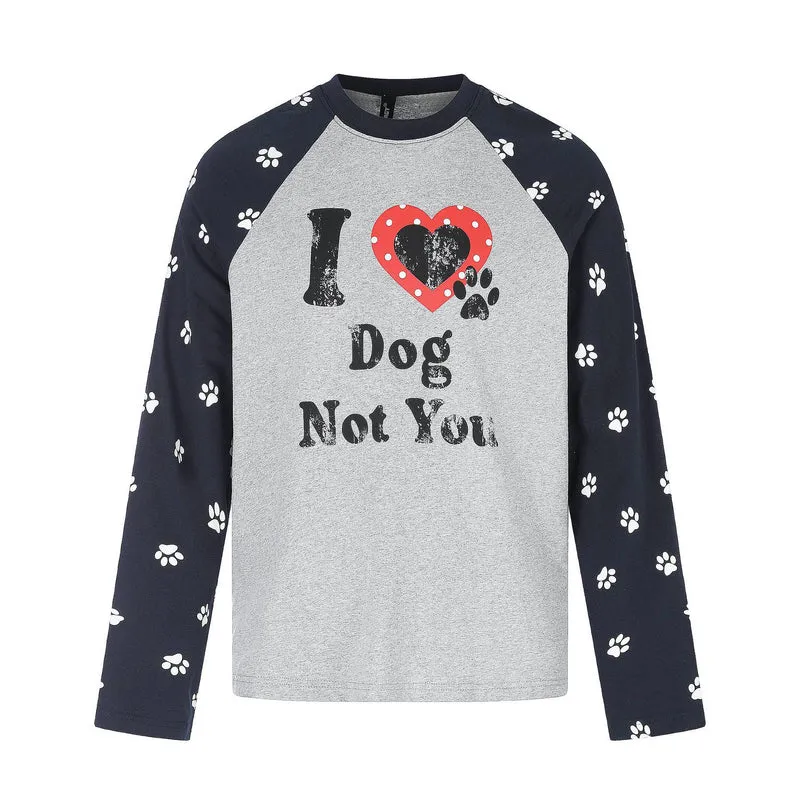 Damen Longsleeve-Raglanshirt mit Hunde‑Slogan und Pfotenmuster Nord Taschen