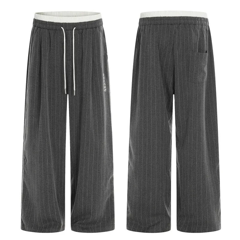 Damen Weite Pinstripe-Culotte-Hose mit elastischem Bund und Kordelzug Nord Taschen