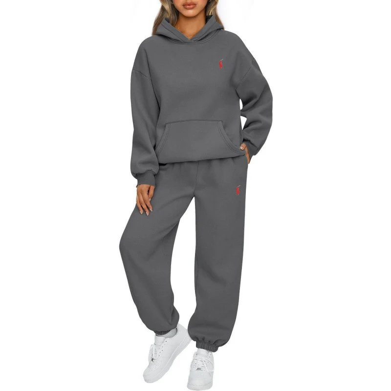 Damen Lässiger Kapuzenpullover und Jogginghose Set Nord Taschen