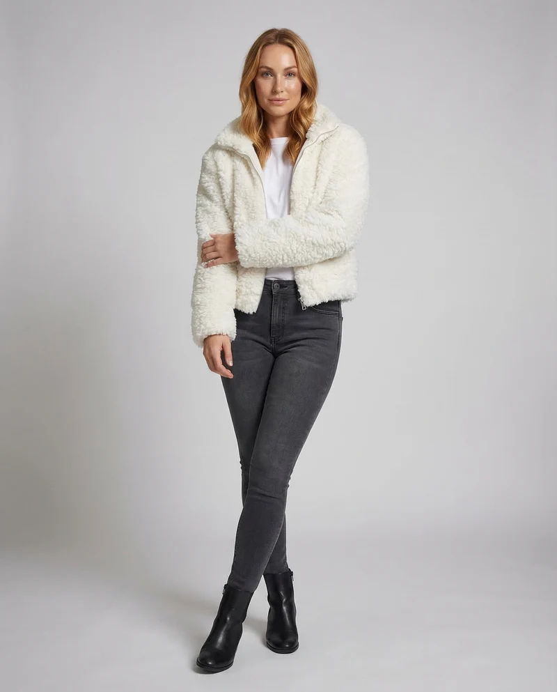 Damen Kurze Teddyjacke Stehkragen - Vittorelli