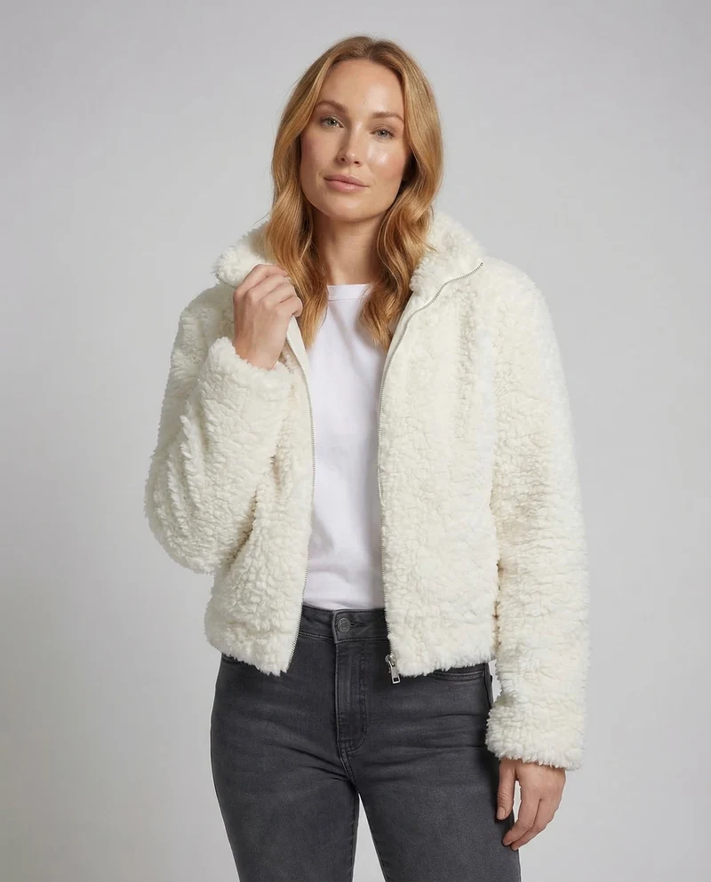 Damen Kurze Teddyjacke Stehkragen - Vittorelli