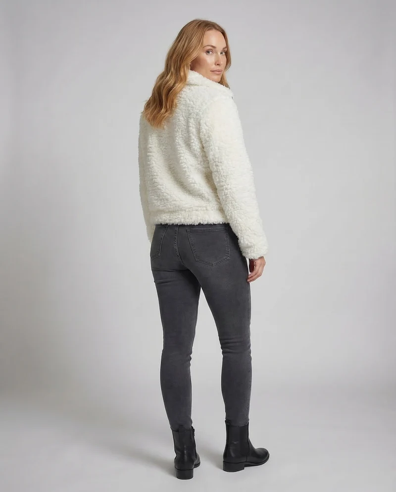 Damen Kurze Teddyjacke Stehkragen - Vittorelli