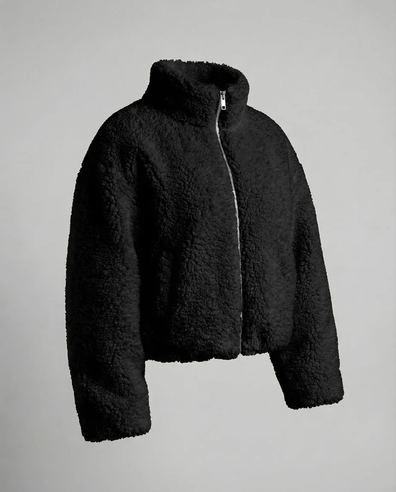 Damen Kurze Teddyjacke Stehkragen - Vittorelli