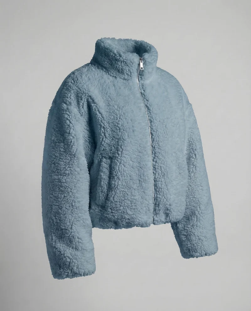 Damen Kurze Teddyjacke Stehkragen - Vittorelli