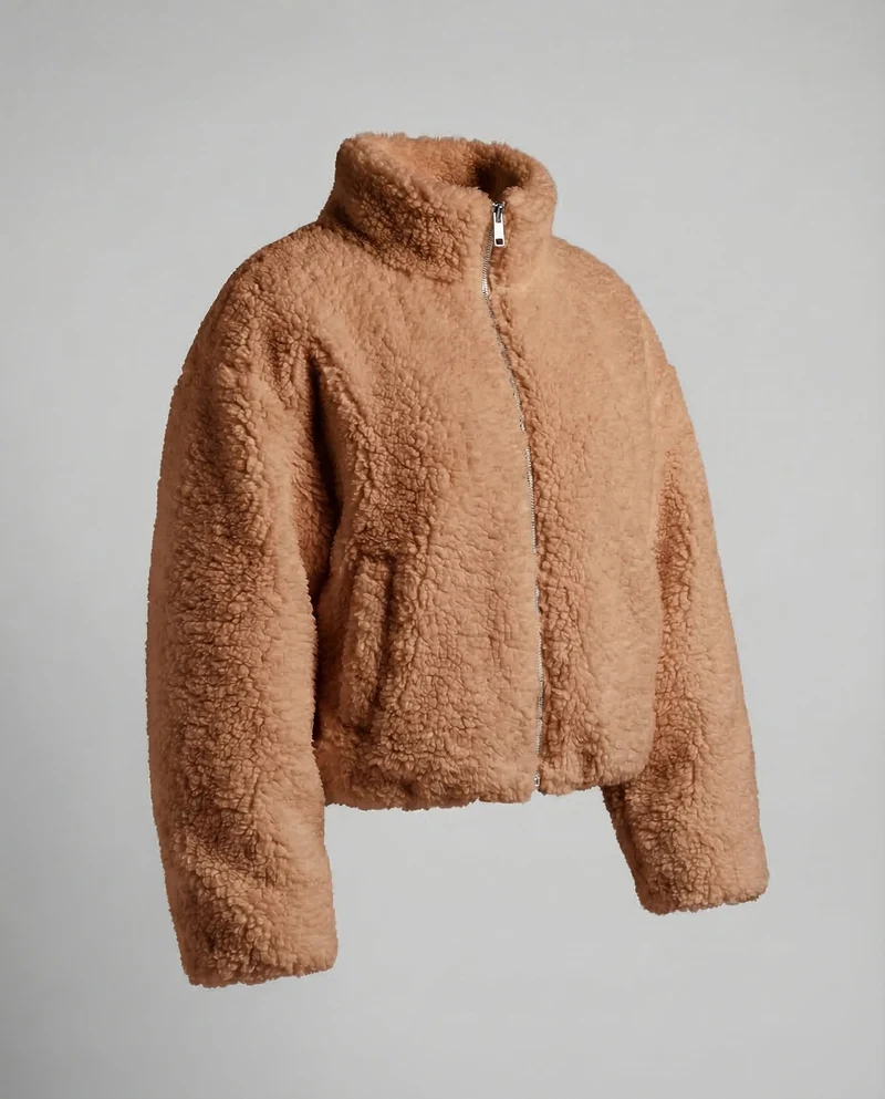 Damen Kurze Teddyjacke Stehkragen - Vittorelli