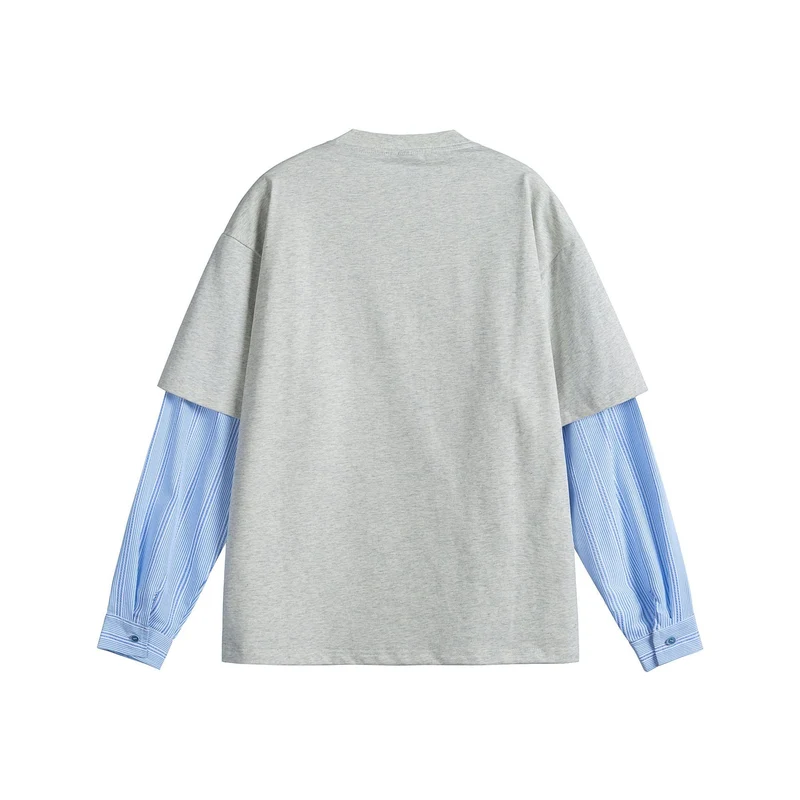 Damen Lagenlook T-Shirt mit eingearbeiteten Hemdärmeln und oversized Print Nord Taschen