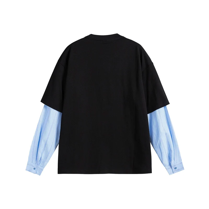 Damen Lagenlook T-Shirt mit eingearbeiteten Hemdärmeln und oversized Print Nord Taschen