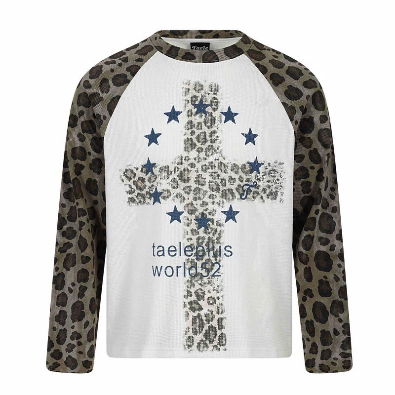 Damen Langarm-Thermo-Shirt mit Raglanärmeln und Leopard-Einsätzen Nord Taschen