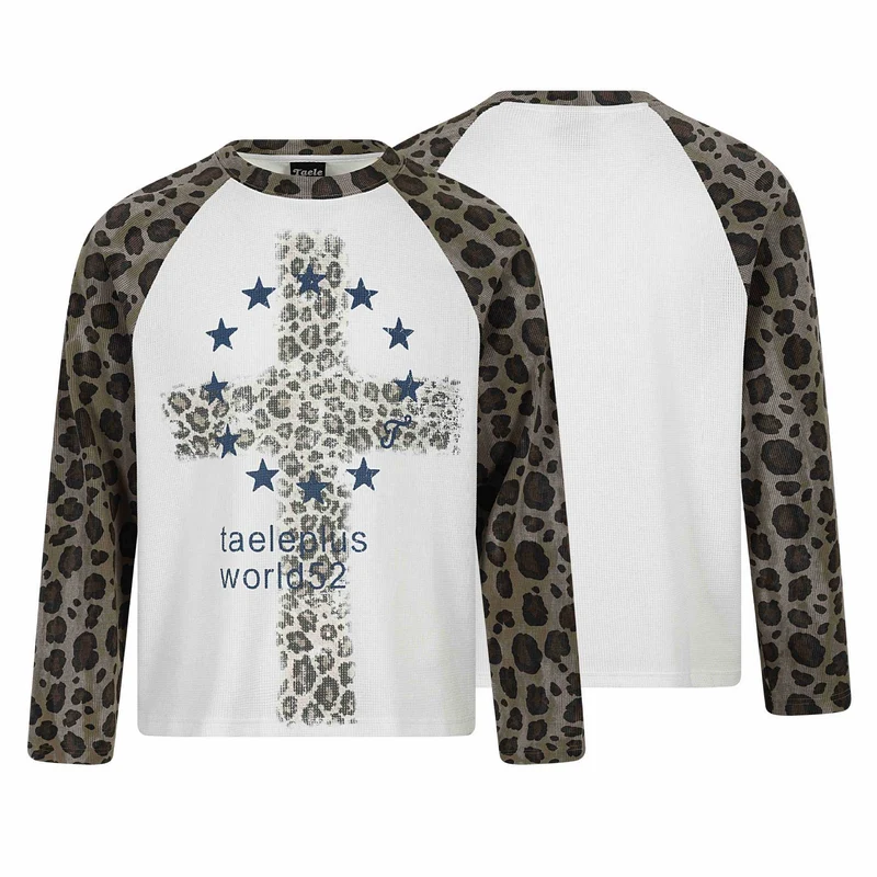 Damen Langarm-Thermo-Shirt mit Raglanärmeln und Leopard-Einsätzen Nord Taschen
