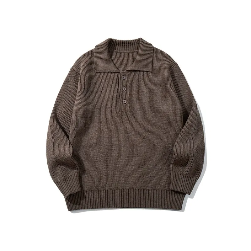 Herren Gerippter Polokragenpullover mit dreifacher Knopfleiste und Relaxed-Fit Nord Taschen