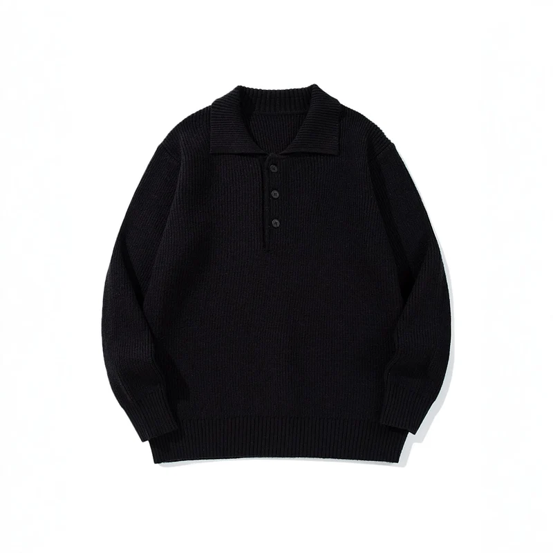 Herren Gerippter Polokragenpullover mit dreifacher Knopfleiste und Relaxed-Fit Nord Taschen