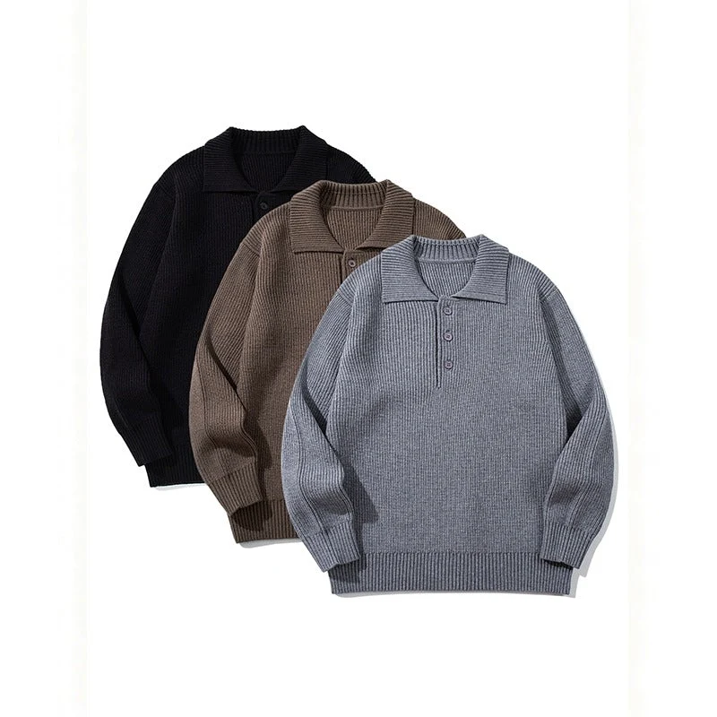 Herren Gerippter Polokragenpullover mit dreifacher Knopfleiste und Relaxed-Fit Nord Taschen