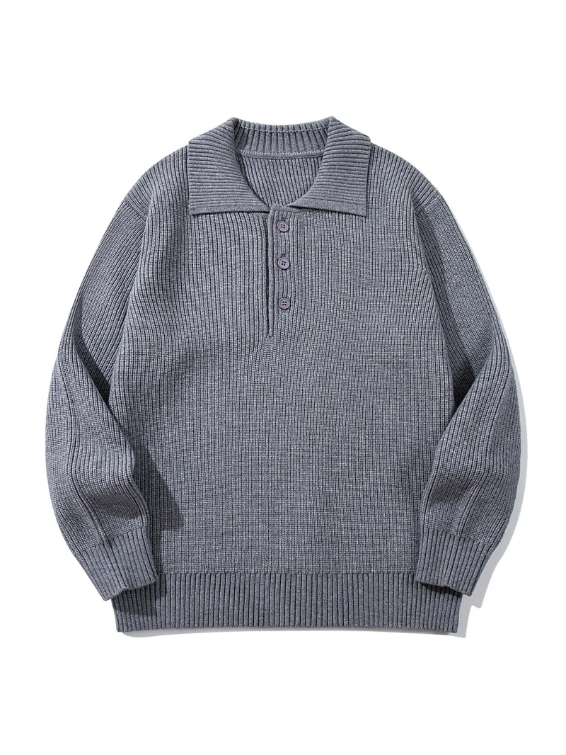 Herren Gerippter Polokragenpullover mit dreifacher Knopfleiste und Relaxed-Fit Nord Taschen