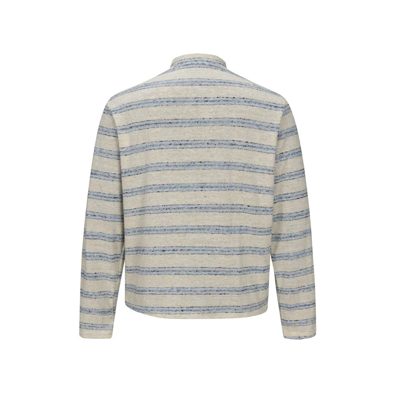 Herren Gestreiftes Feinstrick-Henley mit Stehkragen und durchgehender Knopfleiste Nord Taschen