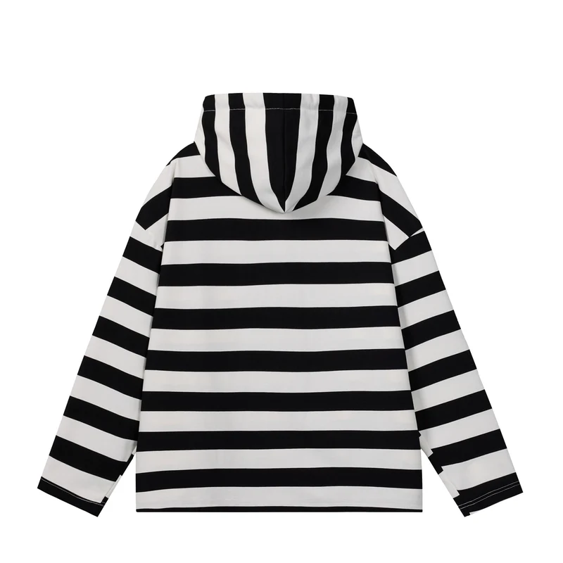 Herren Gestreiftes Kapuzen-Rugbyshirt im Oversize-Schnitt mit Knopfleiste Nord Taschen