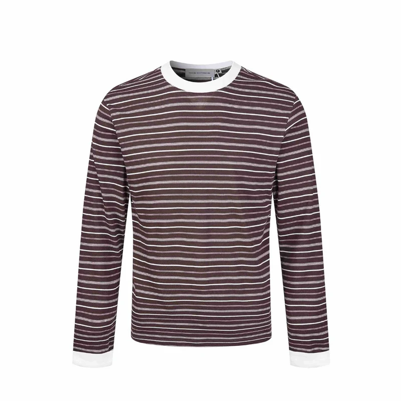 Herren Gestreiftes Langarmshirt aus Baumwollmix mit geripptem Rundhals Nord Taschen
