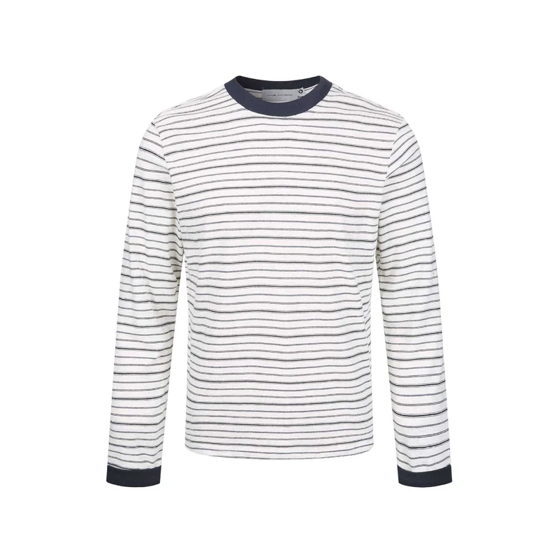 Herren Gestreiftes Langarmshirt aus Baumwollmix mit geripptem Rundhals Nord Taschen