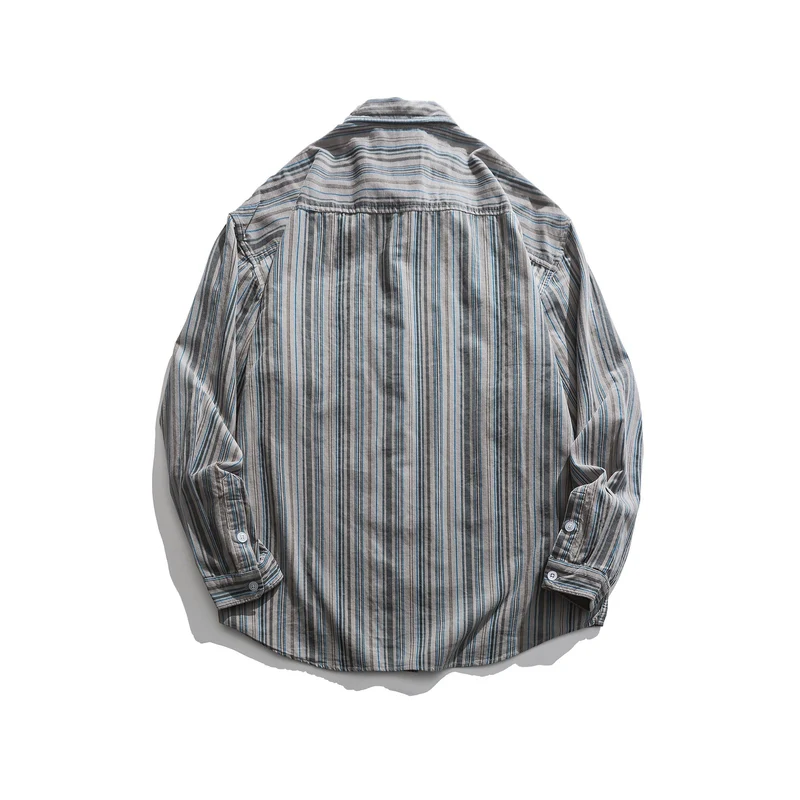 Herren Gestreiftes Leichtes Overshirt-Hemd mit Brusttasche und Kentkragen Nord Taschen