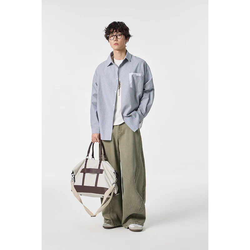 Damen Oversize Baumwoll-Hemd mit Karobesatz an Brusttasche und Saum Nord Taschen