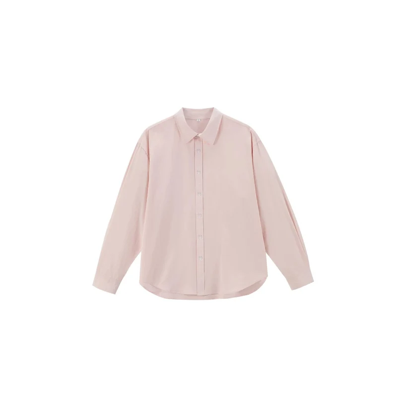 Damen Oversize Baumwollbluse mit Kentkragen und abgerundetem Saum Nord Taschen