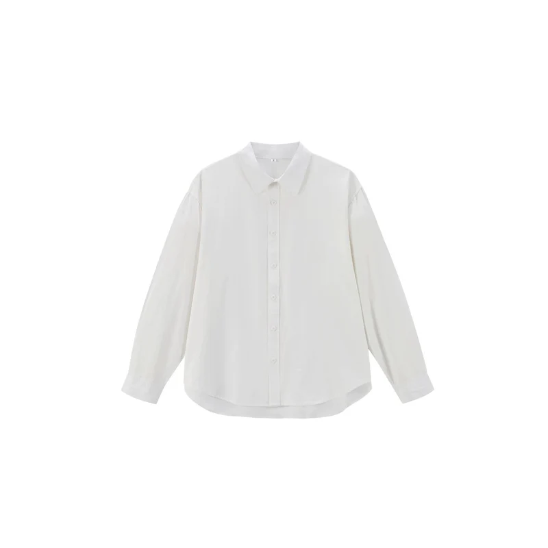 Damen Oversize Baumwollbluse mit Kentkragen und abgerundetem Saum Nord Taschen