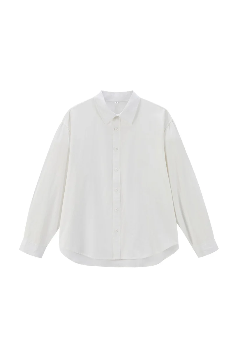 Damen Oversize Baumwollbluse mit Kentkragen und abgerundetem Saum Nord Taschen