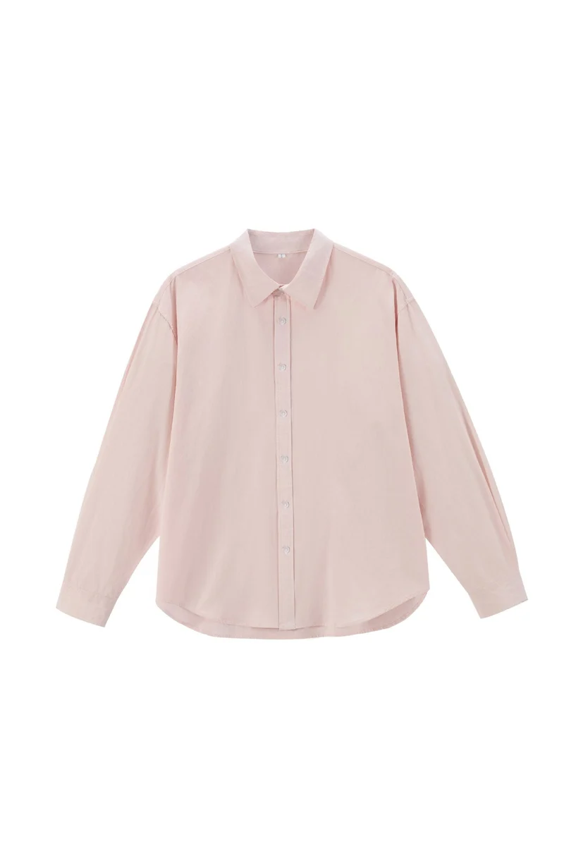 Damen Oversize Baumwollbluse mit Kentkragen und abgerundetem Saum Nord Taschen