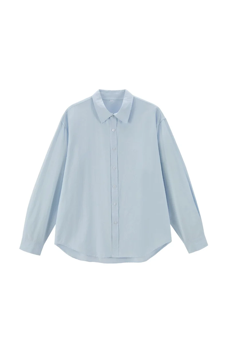 Damen Oversize Baumwollbluse mit Kentkragen und abgerundetem Saum Nord Taschen