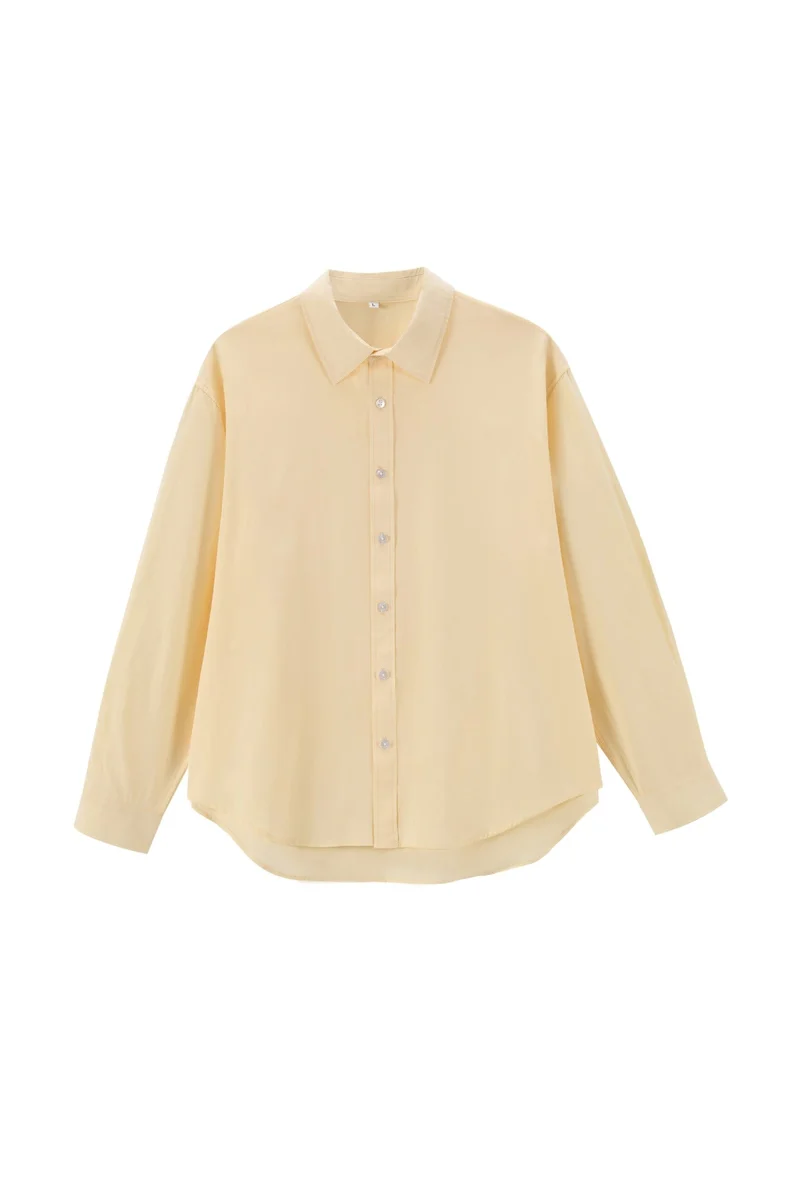 Damen Oversize Baumwollbluse mit Kentkragen und abgerundetem Saum Nord Taschen