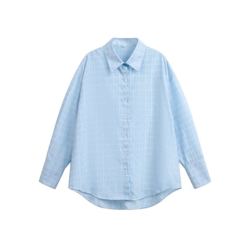 Damen Oversize-Bluse mit feinem Karomuster, Drop-Shoulder und verlängerter Rückenpartie Nord Taschen