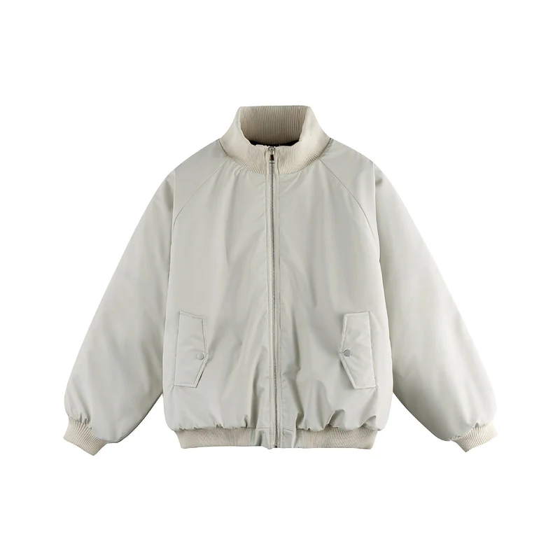 Damen Oversize Bomberjacke Nord Taschen mit Stehkragen, wattierter Fütterung und Pattentaschen