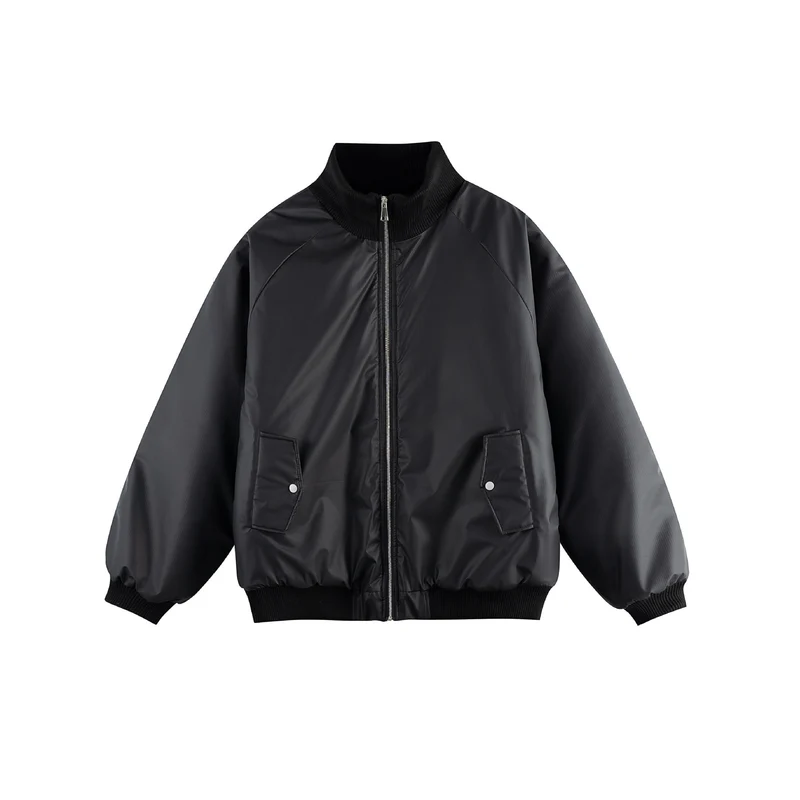 Damen Oversize Bomberjacke Nord Taschen mit Stehkragen, wattierter Fütterung und Pattentaschen