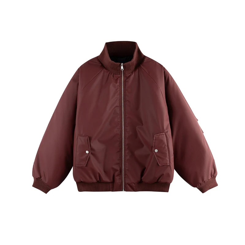 Damen Oversize Bomberjacke Nord Taschen mit Stehkragen, wattierter Fütterung und Pattentaschen