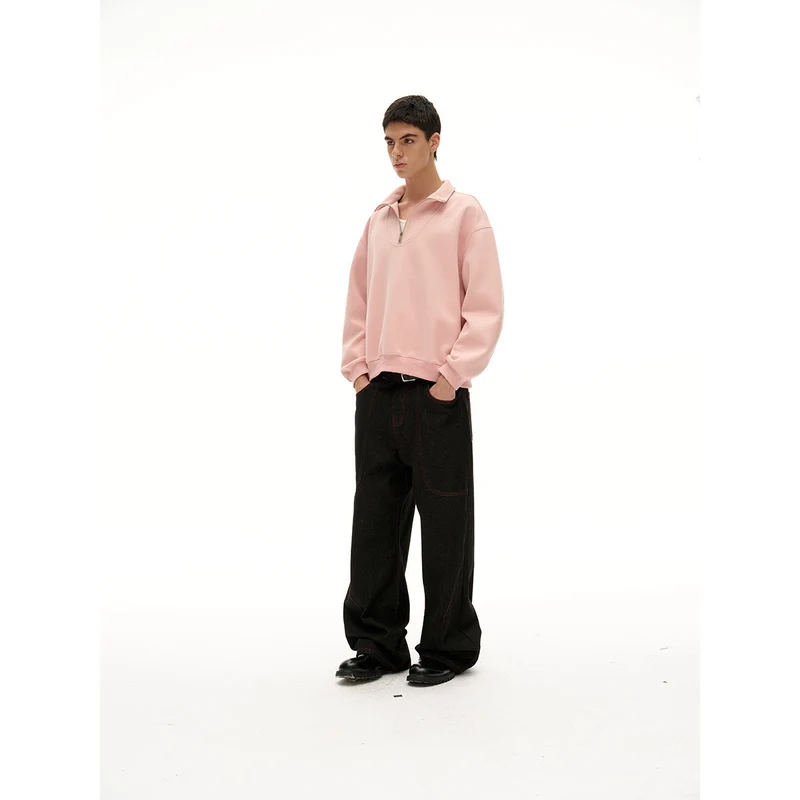 Damen Oversize Halfzip Stehkragen-Sweatshirt aus schwerer Baumwollmischung Nord Taschen