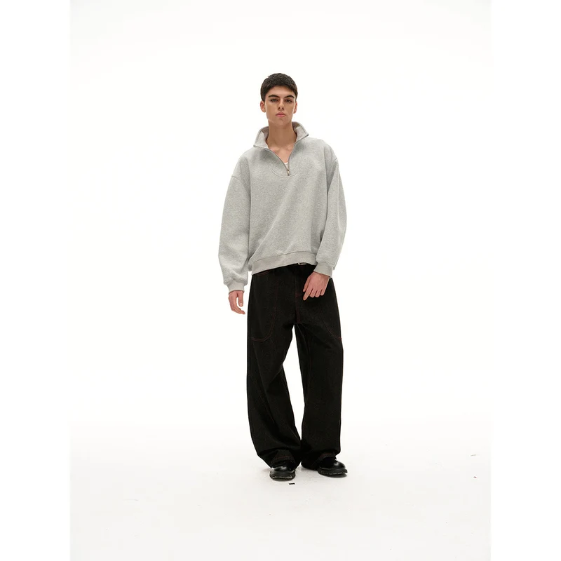 Damen Oversize Halfzip Stehkragen-Sweatshirt aus schwerer Baumwollmischung Nord Taschen