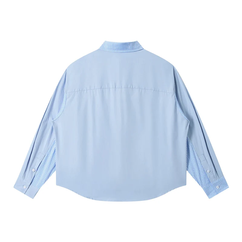 Damen Oversize-Hemd mit Karopanelen und Raglanärmeln Nord Taschen